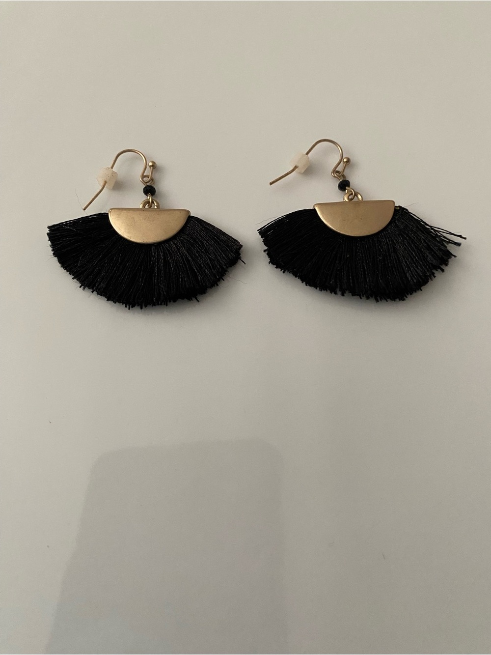 Gold-Accented Black Fan Tassel Drop Earrings